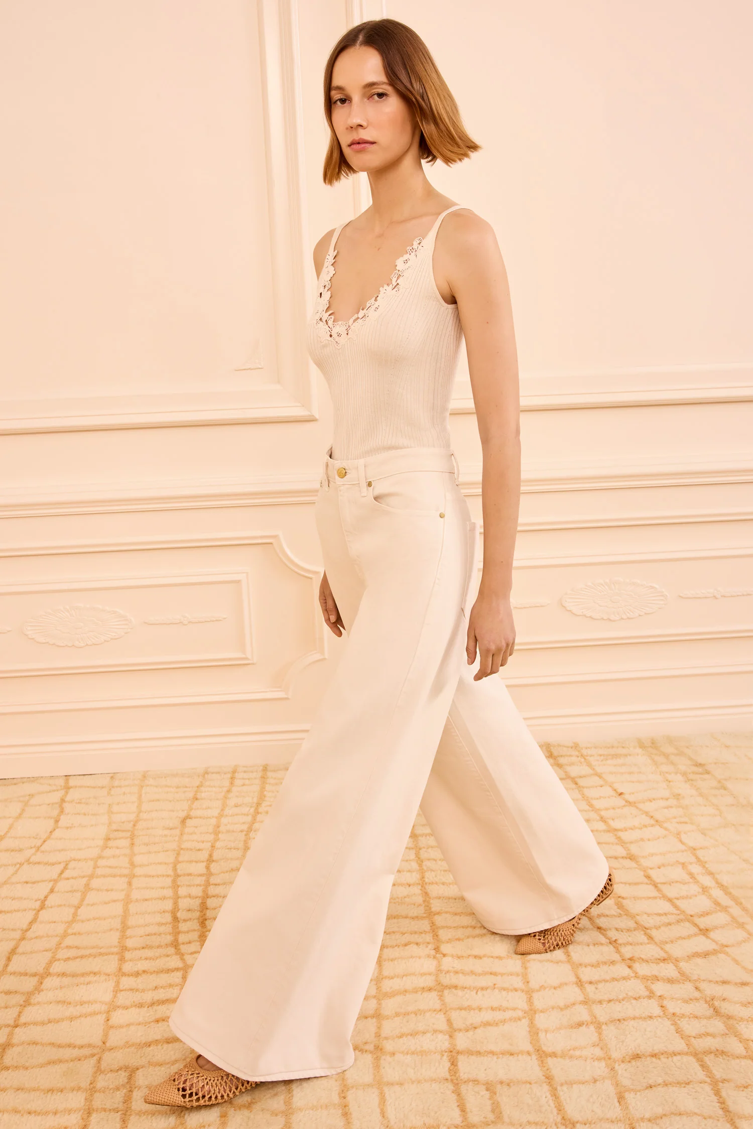 Ainsley Knit Camisole with Lace - Pearled Ivory - Image 3