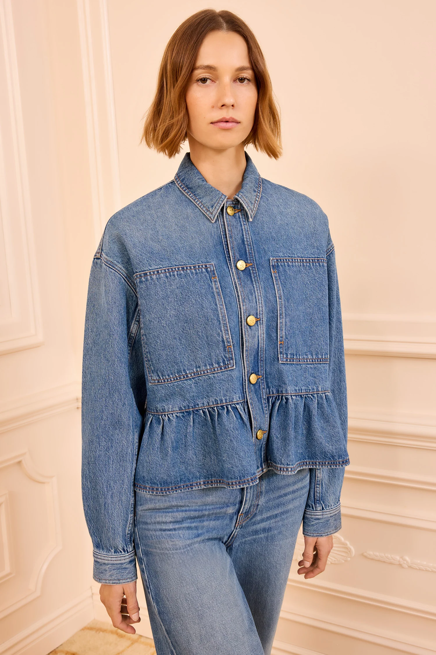 The Arquette Denim Peplum Jacket - Danube - Image 2