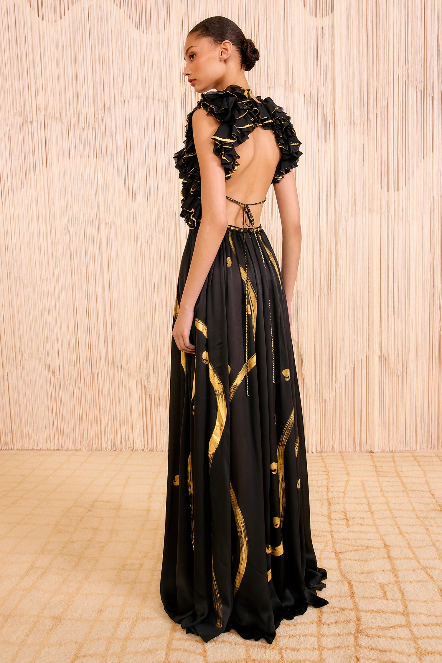 Byzantine Handpainted Silk Backless Gown - Gild - Image 4