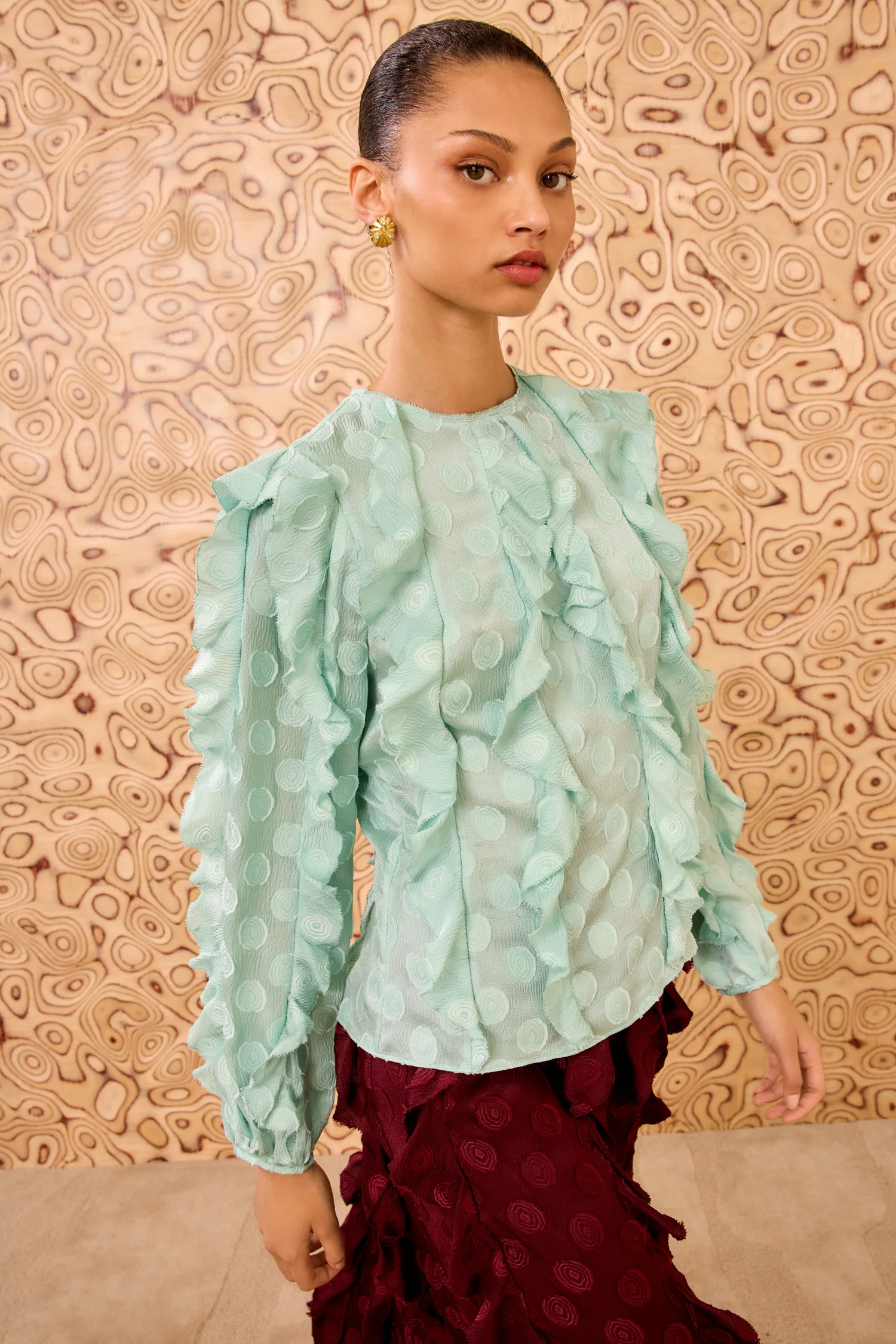 Della Cascading Ruffle Blouse - Beryl - Image 3