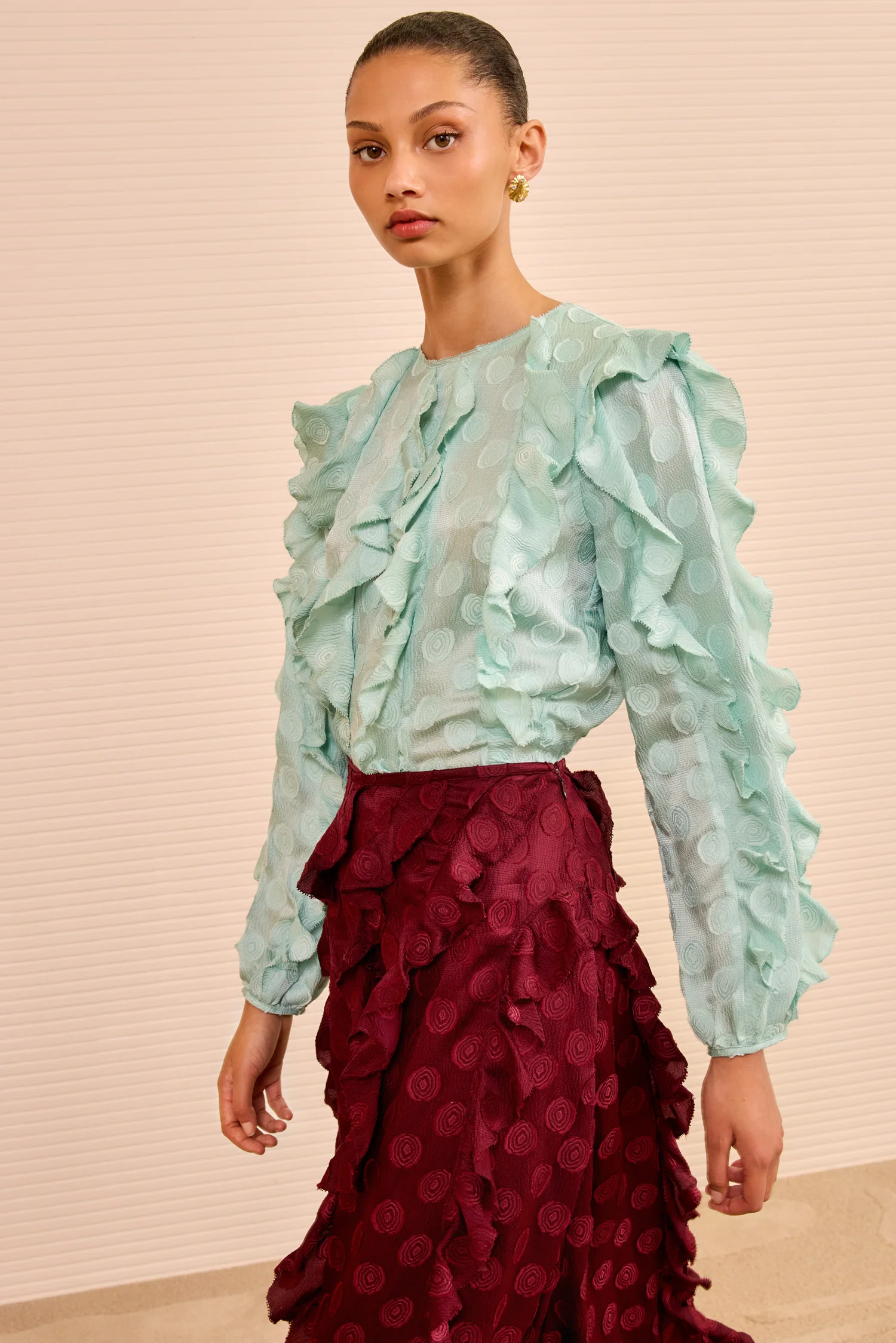 Della Cascading Ruffle Blouse - Beryl - Image 4