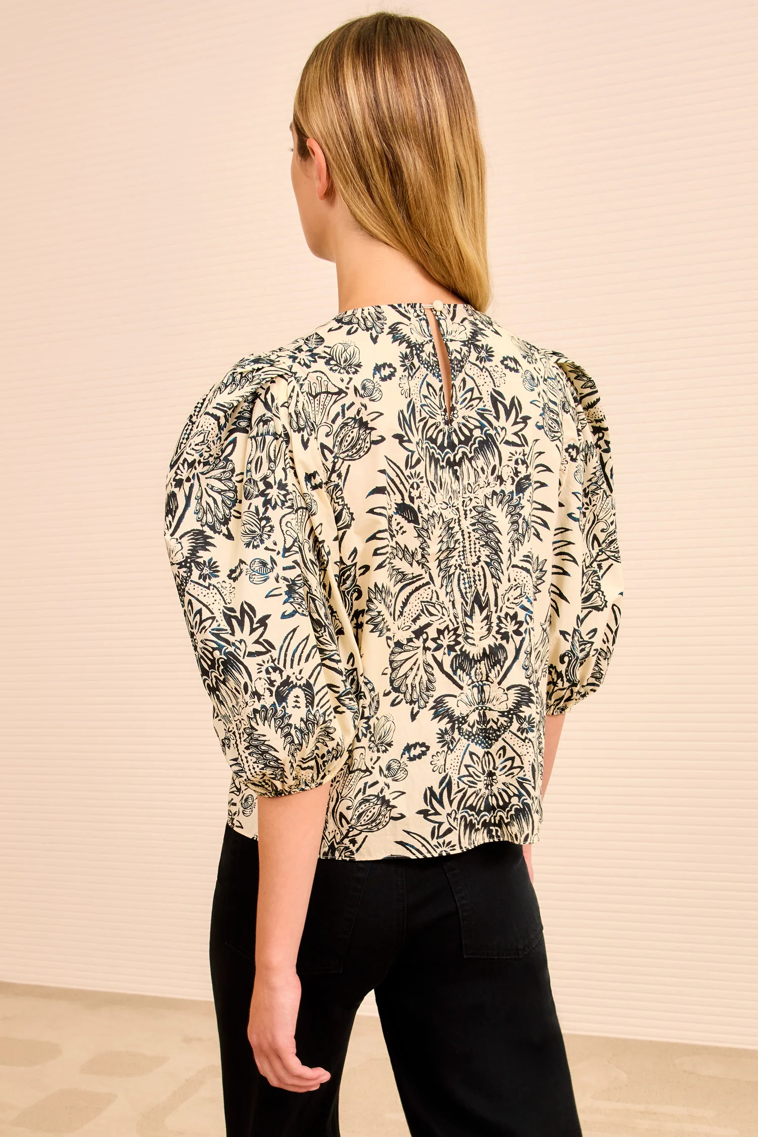 Frantiska Puff Sleeve Top - Ivory Flora - Image 5
