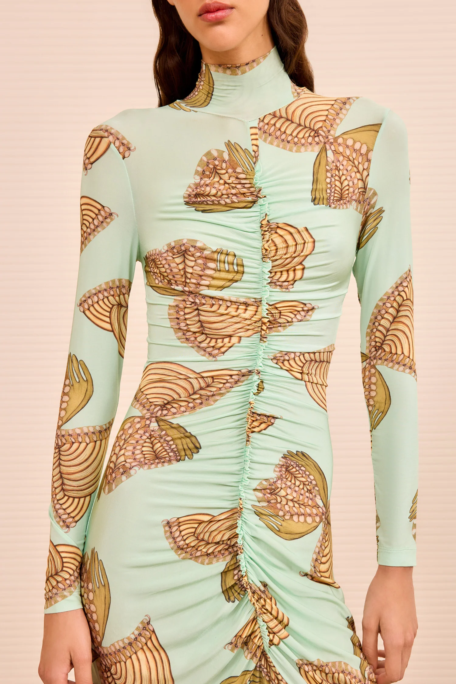 Ida Ruched Turtleneck Dress - Water Blossoms - Image 3