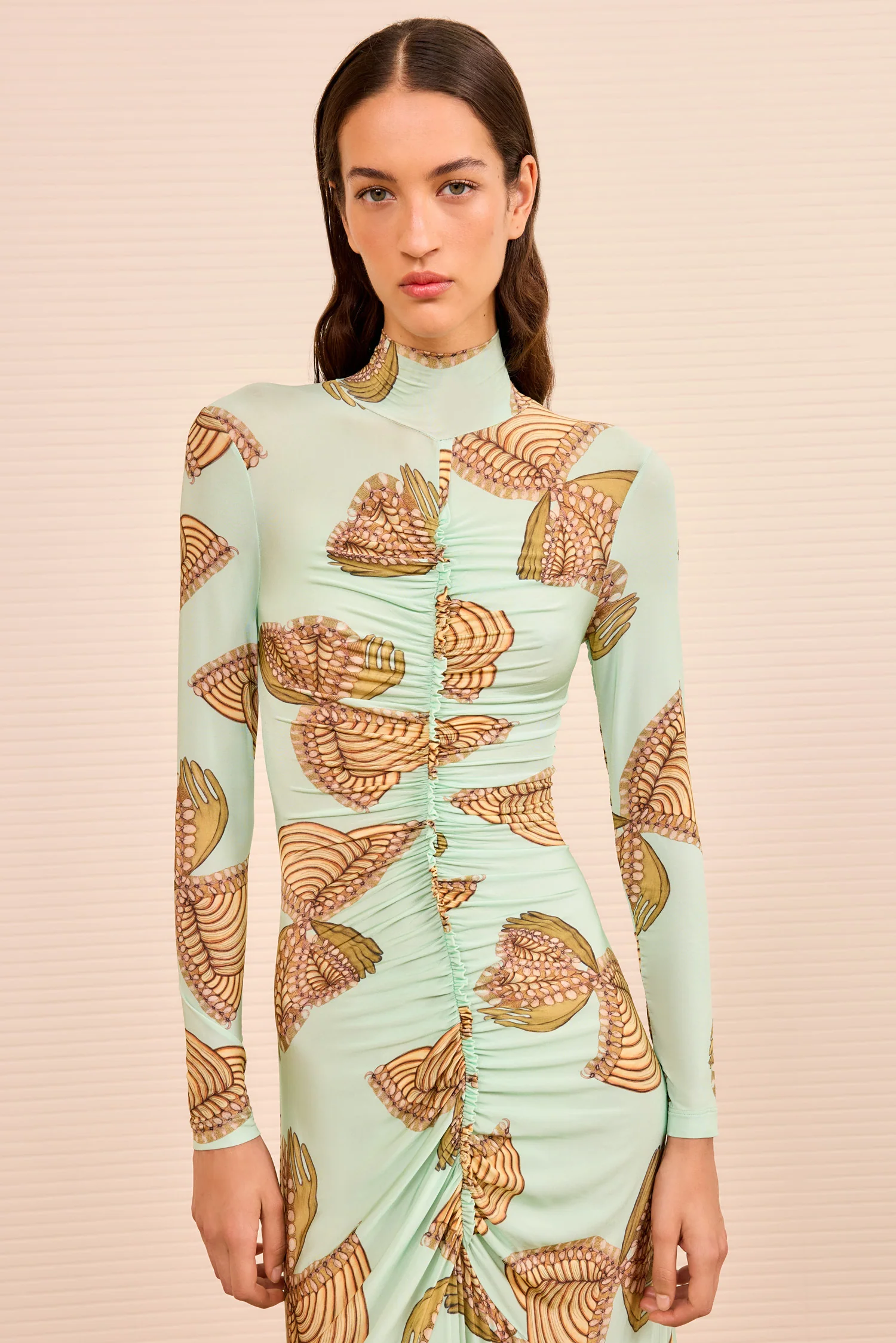 Ida Ruched Turtleneck Dress - Water Blossoms - Image 5