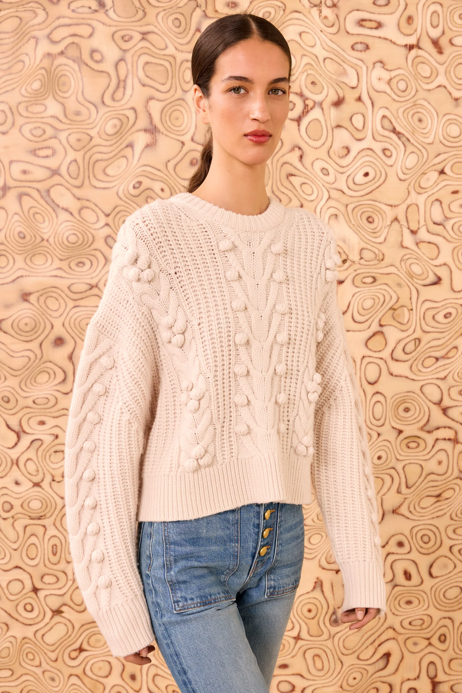 Indra Cable Knit Pullover - Alabaster - Image 3