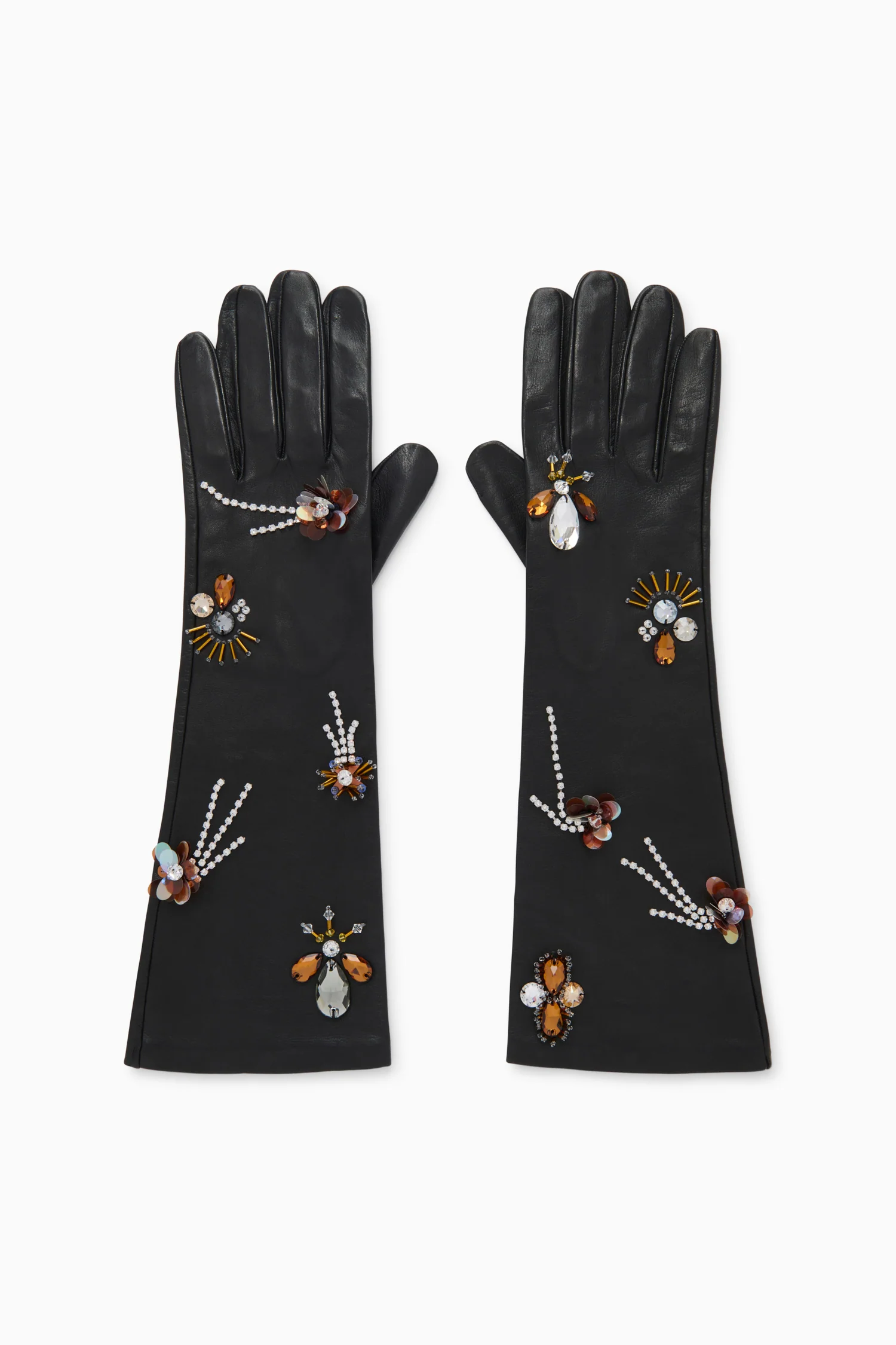 Laetitia Embellished Leather Gloves - Noir - Image 2