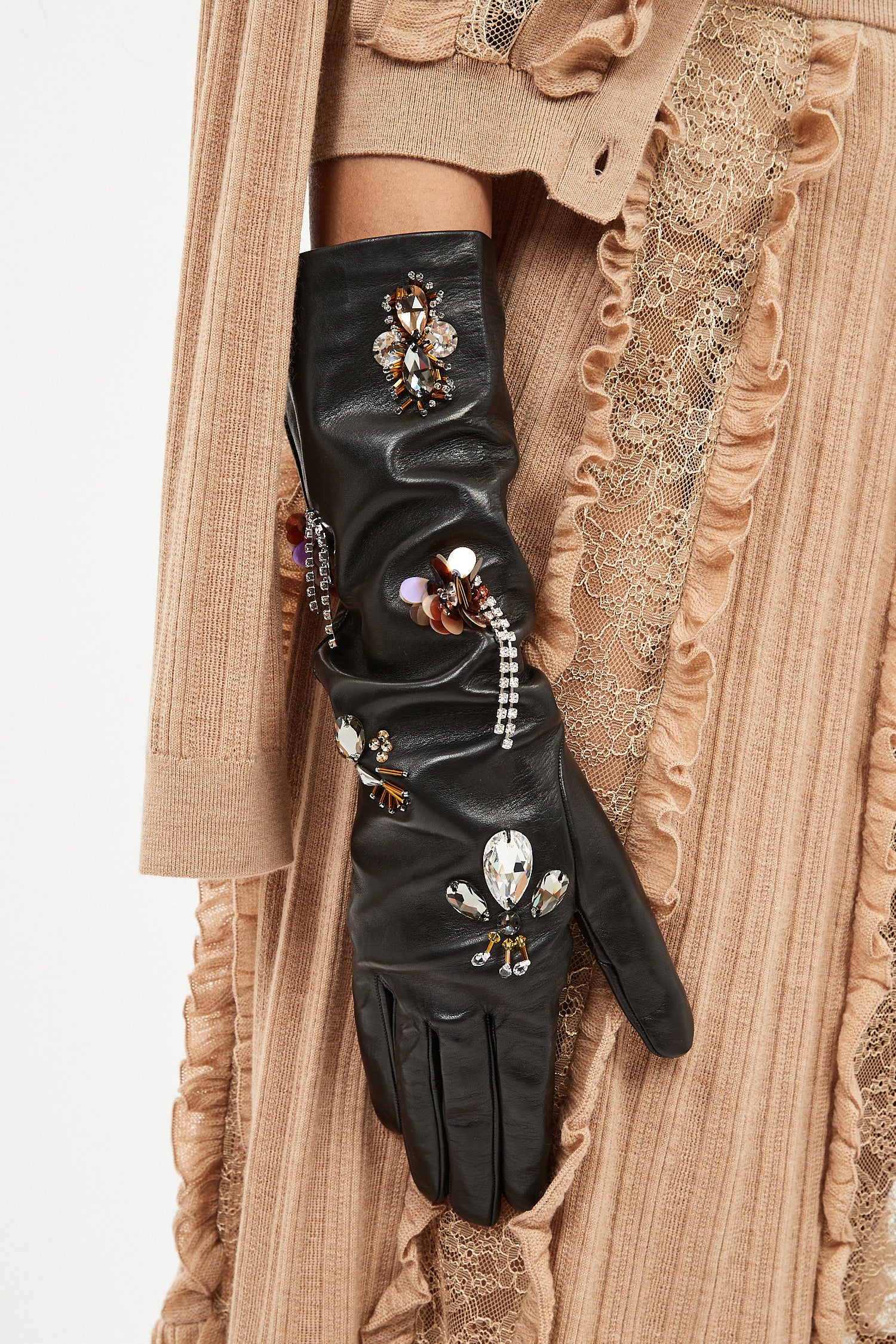 Laetitia Embellished Leather Gloves - Noir - Image 4