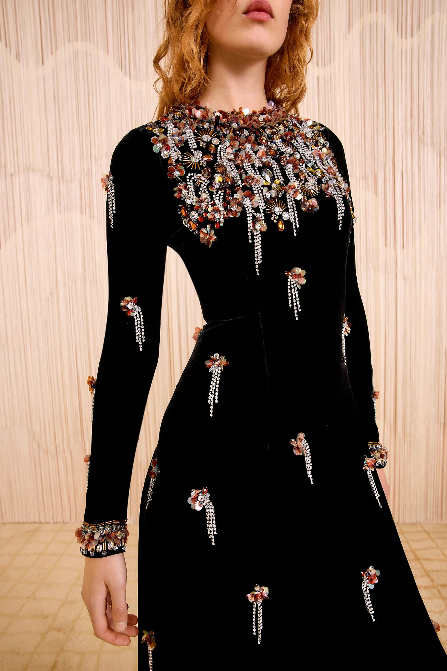 Loulou Swarovski Velvet Embroidery Dress - Noir - Image 3