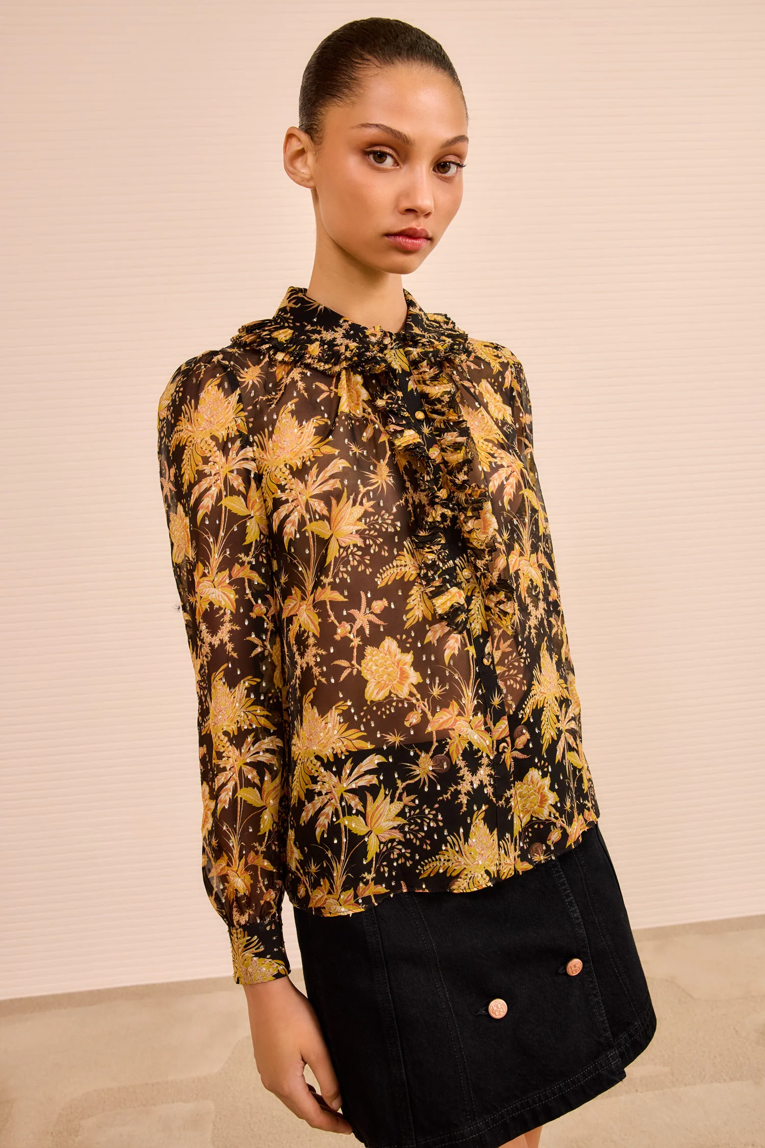 Nina Ruffle Button Front Blouse - Forsythia - Image 3