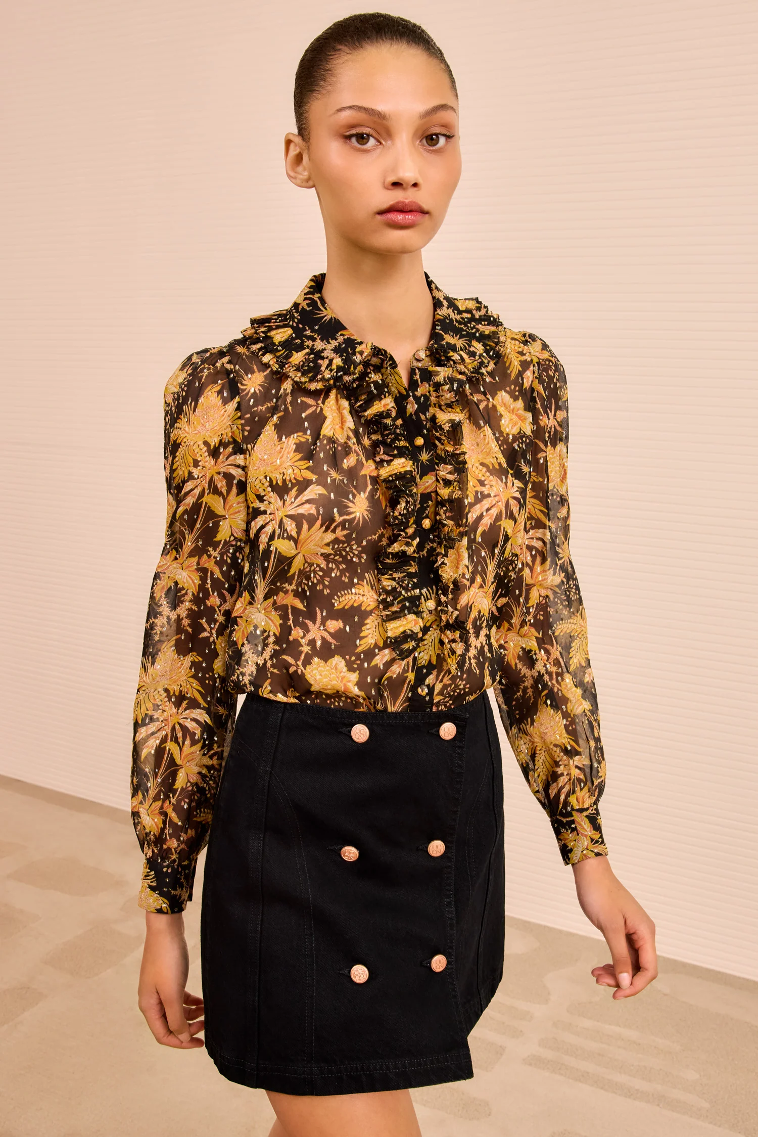 Nina Ruffle Button Front Blouse - Forsythia - Image 4