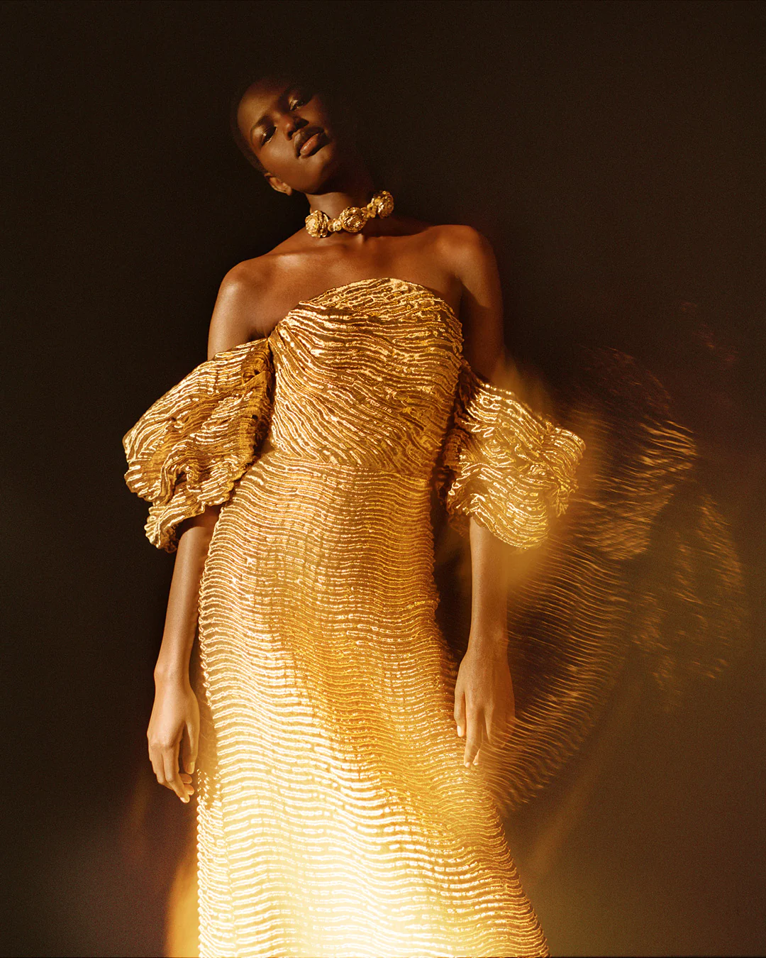 Nisha Metallic Draped Sleeve Gown - Oro - Image 9