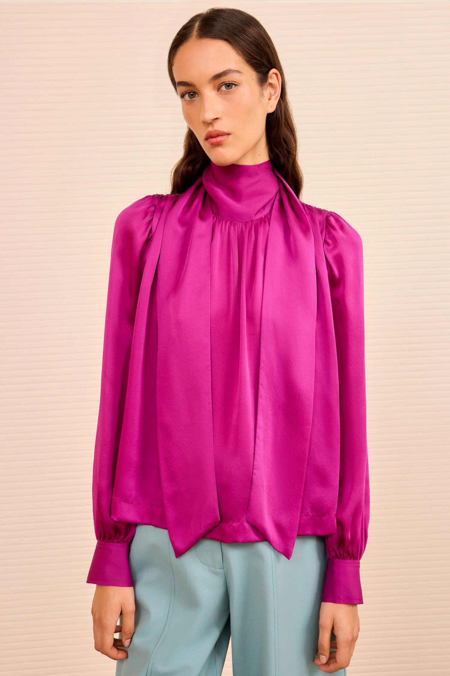 Ornament Tie Neck Blouse - Mulberry - Image 3
