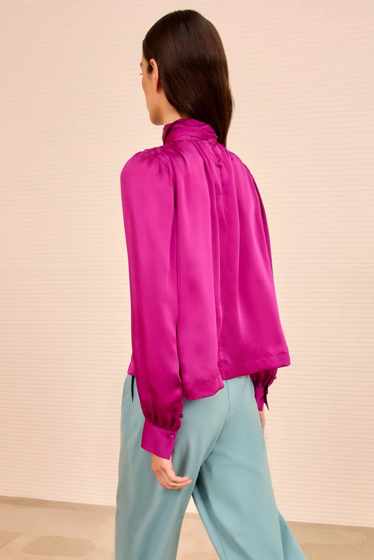 Ornament Tie Neck Blouse - Mulberry - Image 4