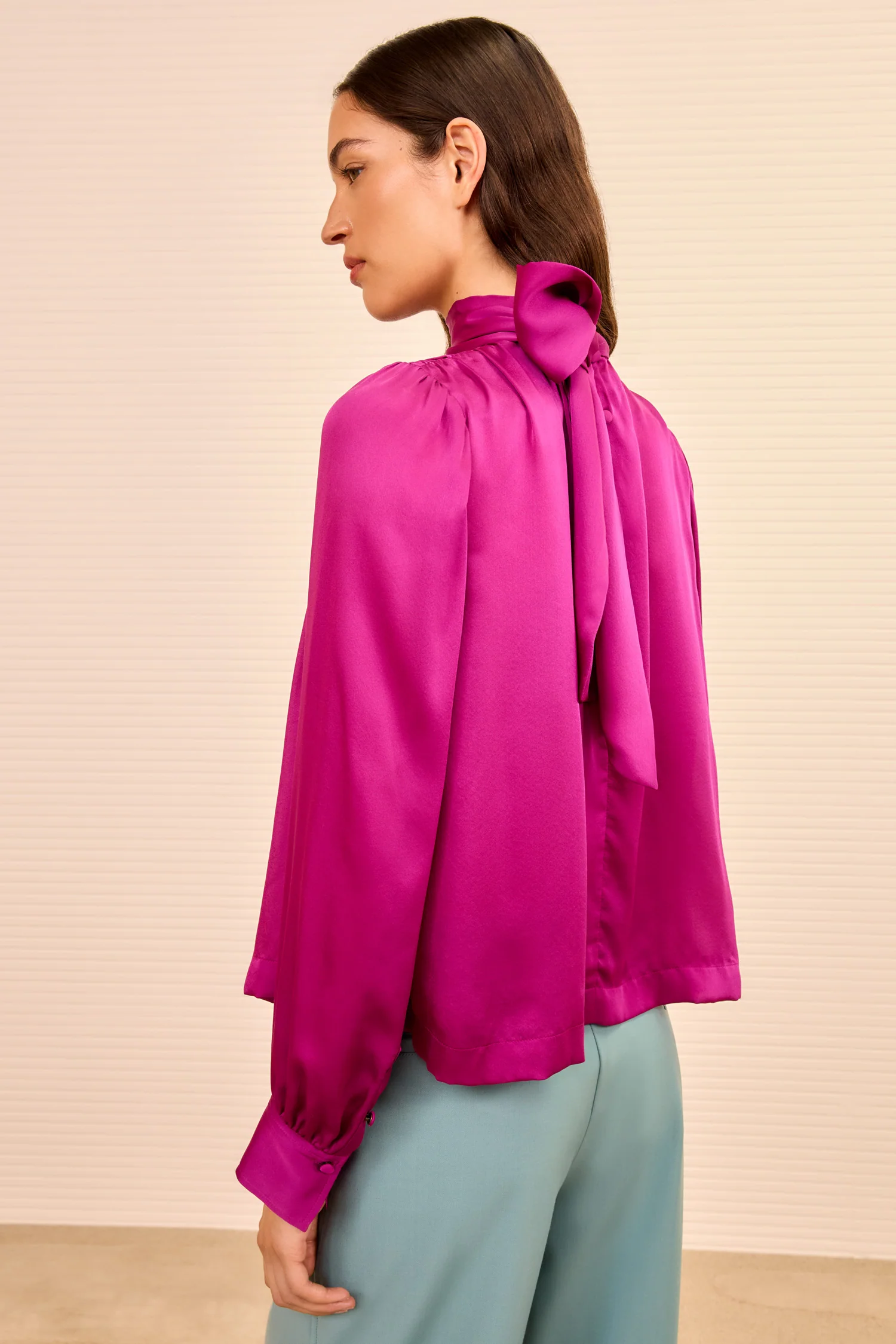 Ornament Tie Neck Blouse - Mulberry - Image 5