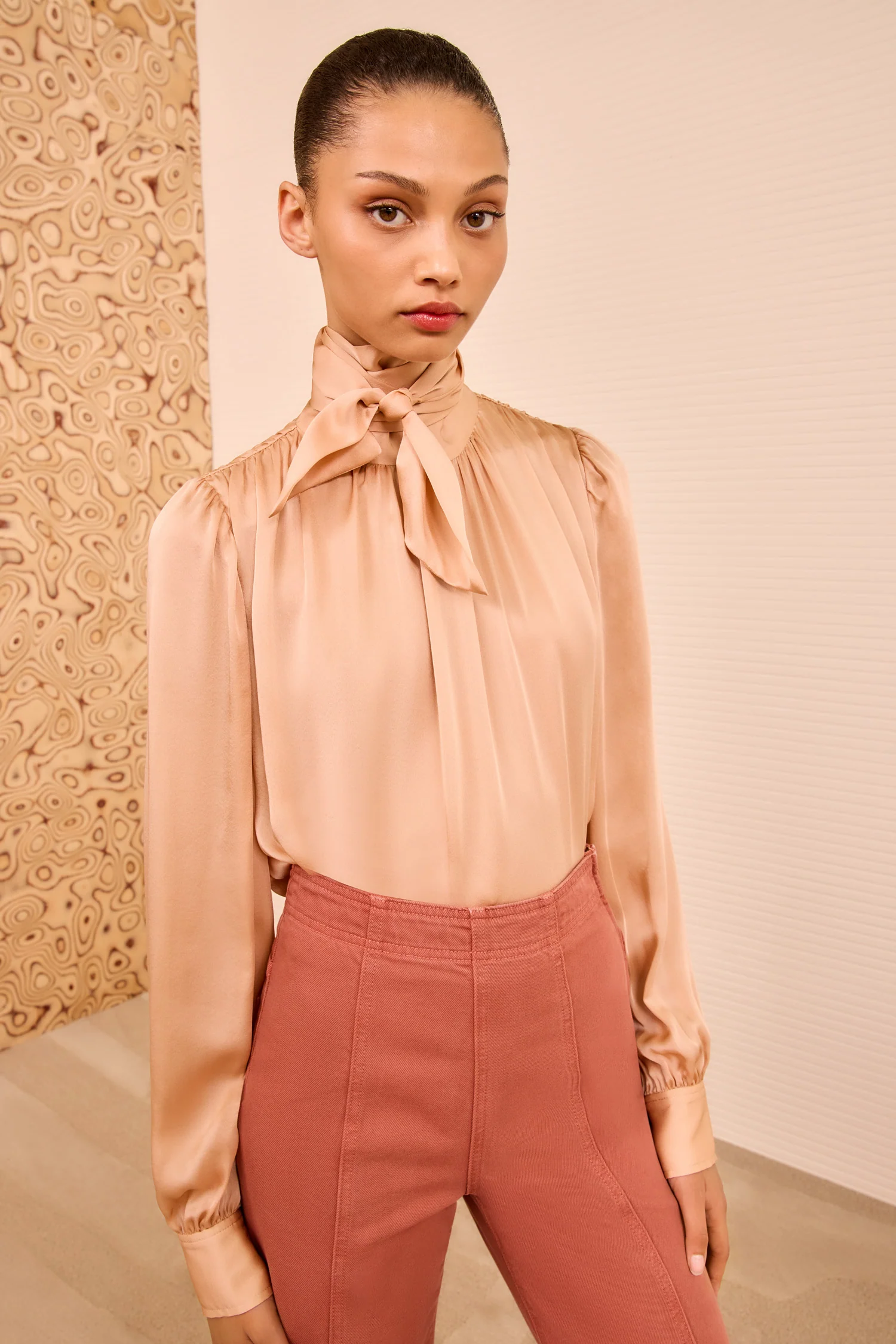Ornament Tie Neck Blouse - Sand - Image 3