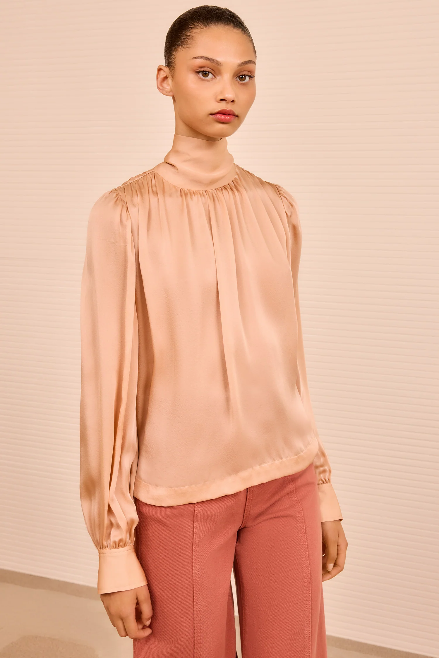 Ornament Tie Neck Blouse - Sand - Image 4