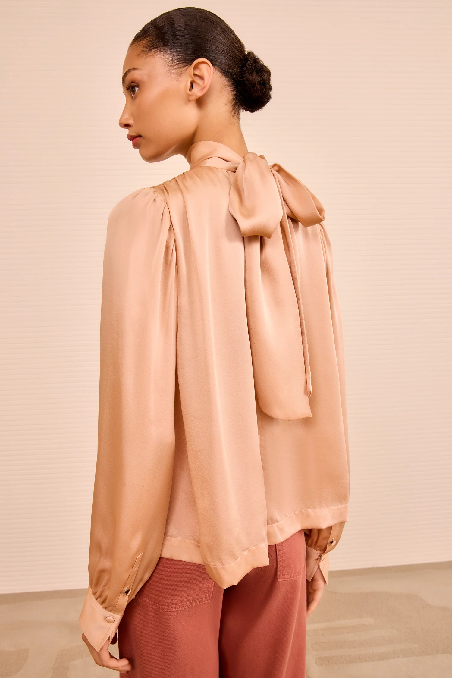 Ornament Tie Neck Blouse - Sand - Image 5