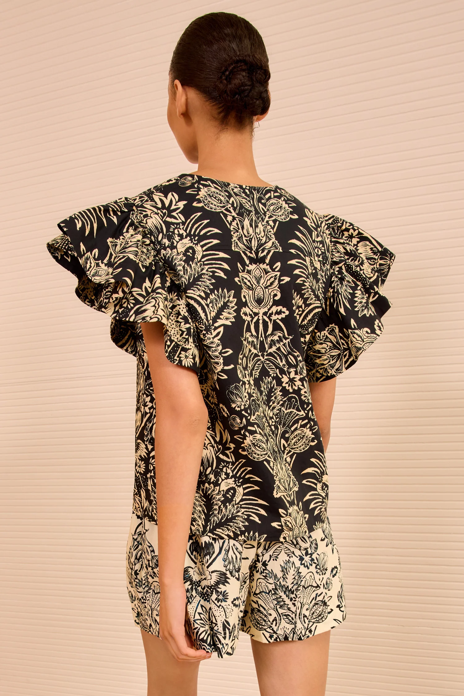 Severine Flutter Sleeve Top - Noir Flora - Image 4