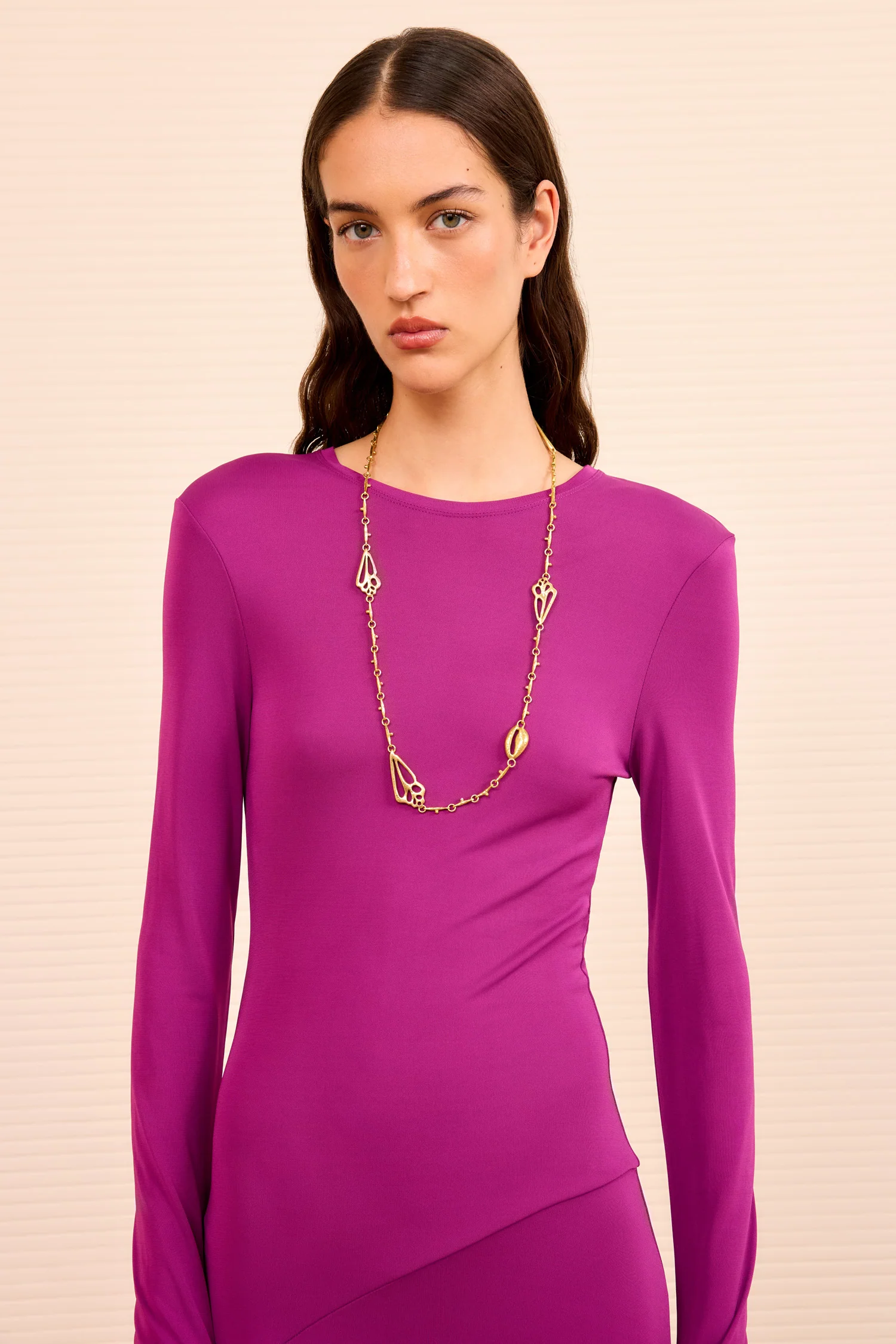 Shell Charm Long Necklace - Brass - Image 4