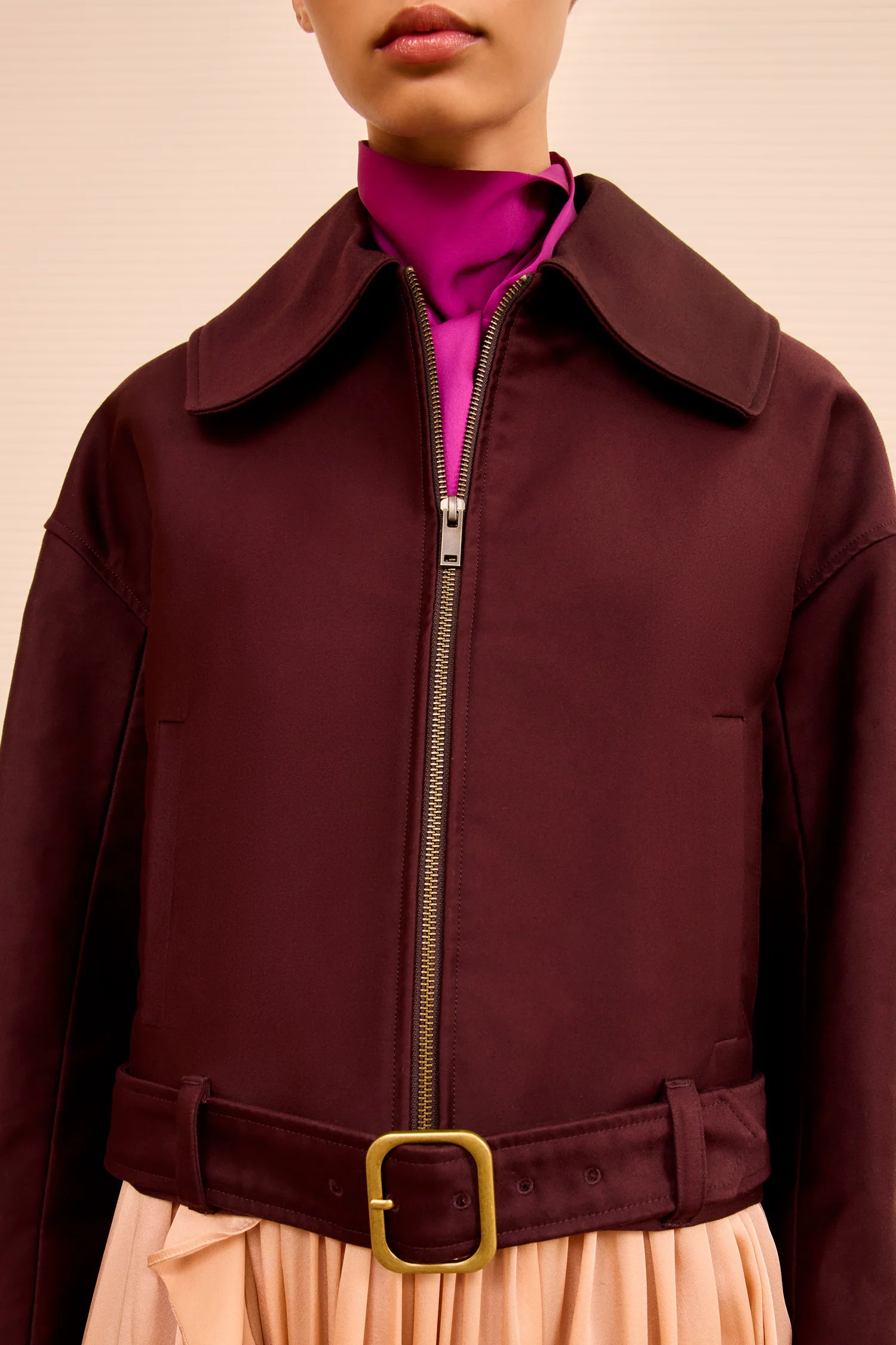 Signal Cropped Belted Jacket - Claret - Image 2
