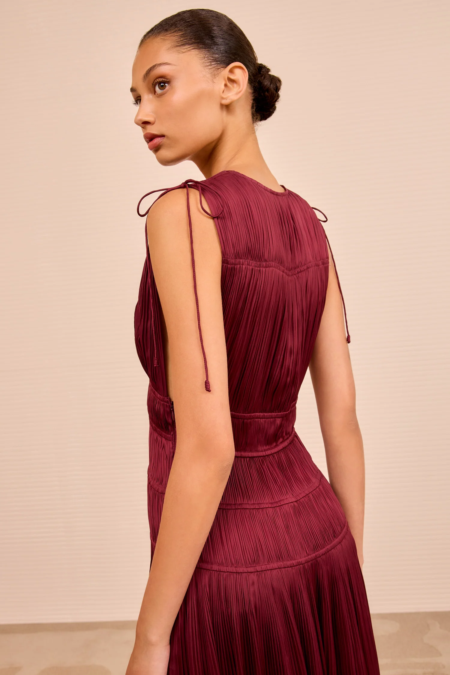 Tasneem Deep V Gown - Claret - Image 4