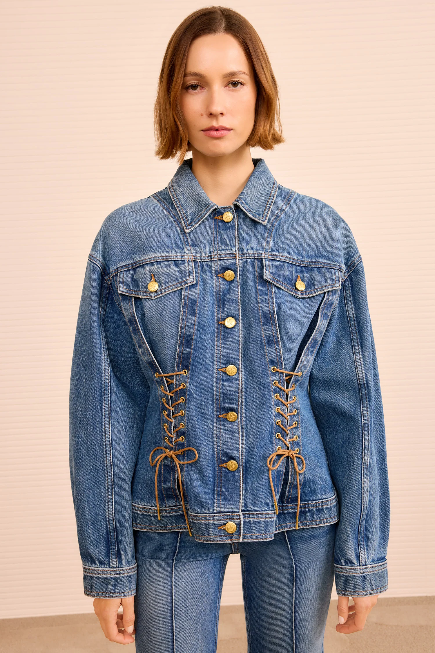 The Naomi Jacket with Lace Up Detail - Danube - Image 3
