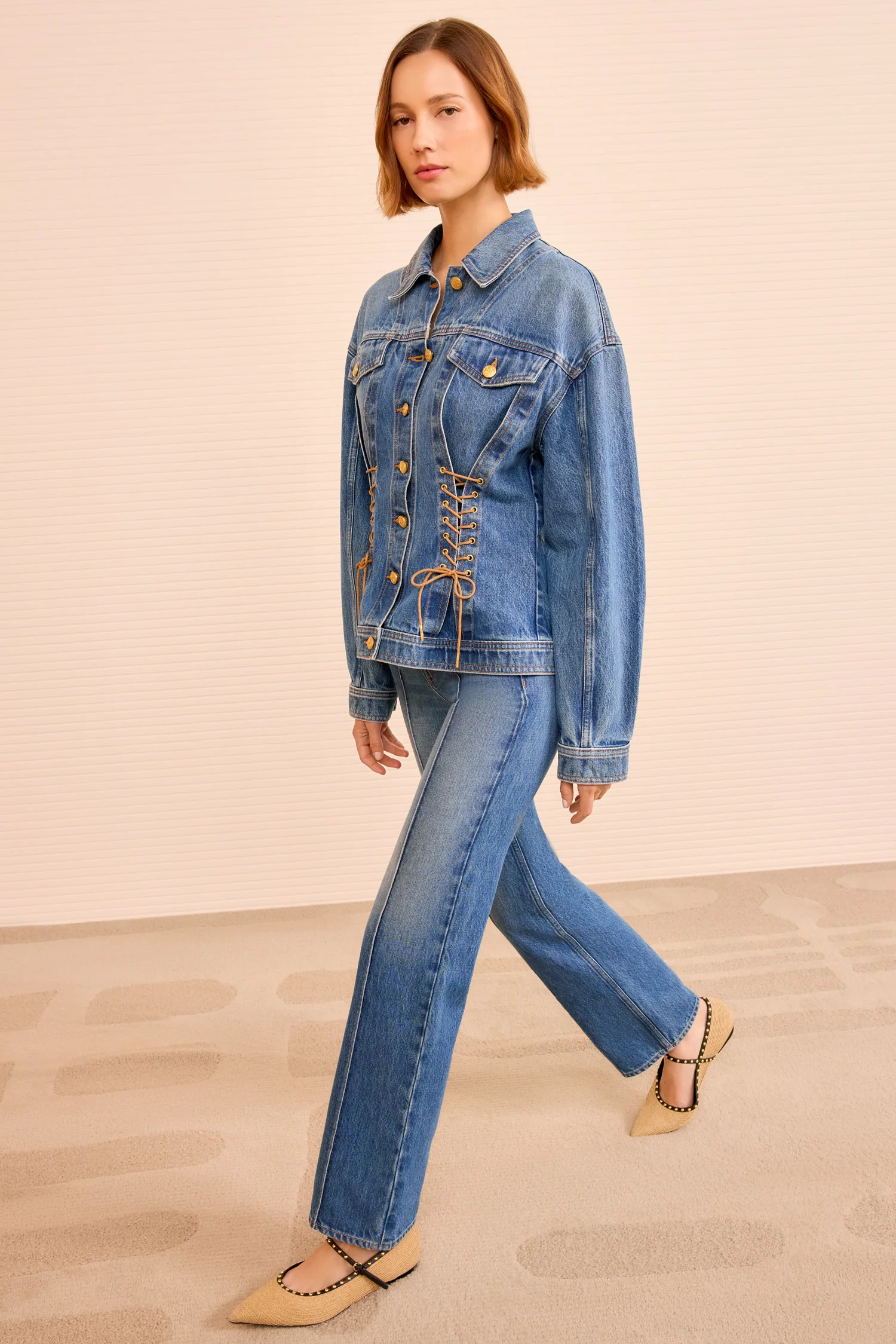 The Naomi Jacket with Lace Up Detail - Danube - Image 4